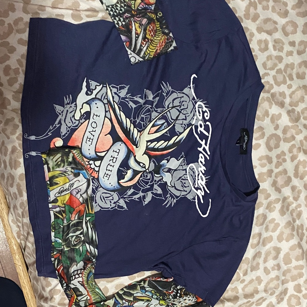 Ed Hardy indigo Graphic Long Sleeve Tee